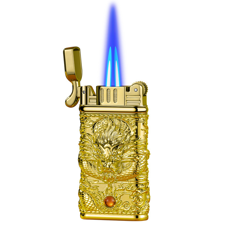 2023 newest custom design Relief three-dimensional dragon metal  refillable smoking windproof wholesale  lighters