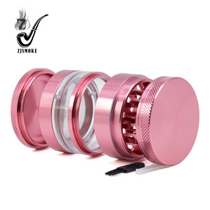 Hot Wholesale Aluminium Alloy  63MM Removable net transparent window  Herb Grinder Polygon Dry Spice Grinder