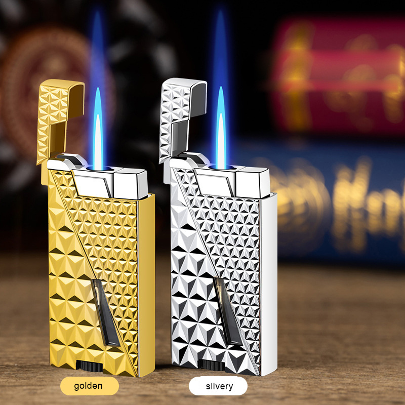 New Design Metal Torch Gas Lighters windproof Cigar Butane Rechargeable  Lighters  Portable Jet Lighter  Blue Flame