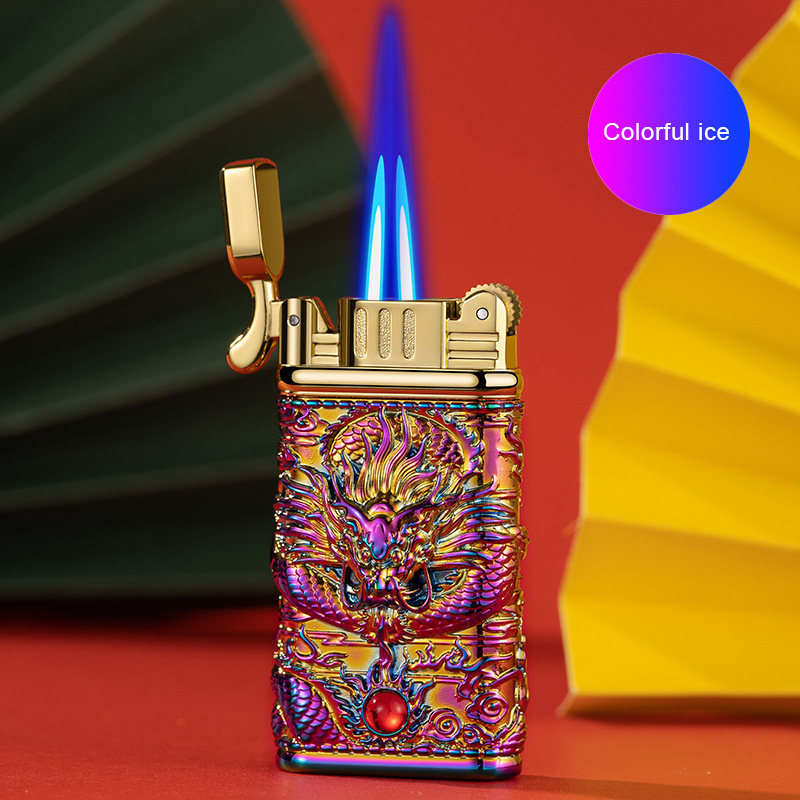 2023 newest custom design Relief three-dimensional dragon metal  refillable smoking windproof wholesale  lighters