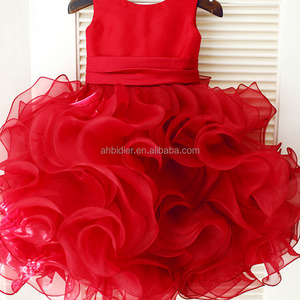 Red Satin Ruffle Organza Wedding Flower Girl Dress TUTU Princess Birthday Party Dress Kid Toddler Baby Girl Dress