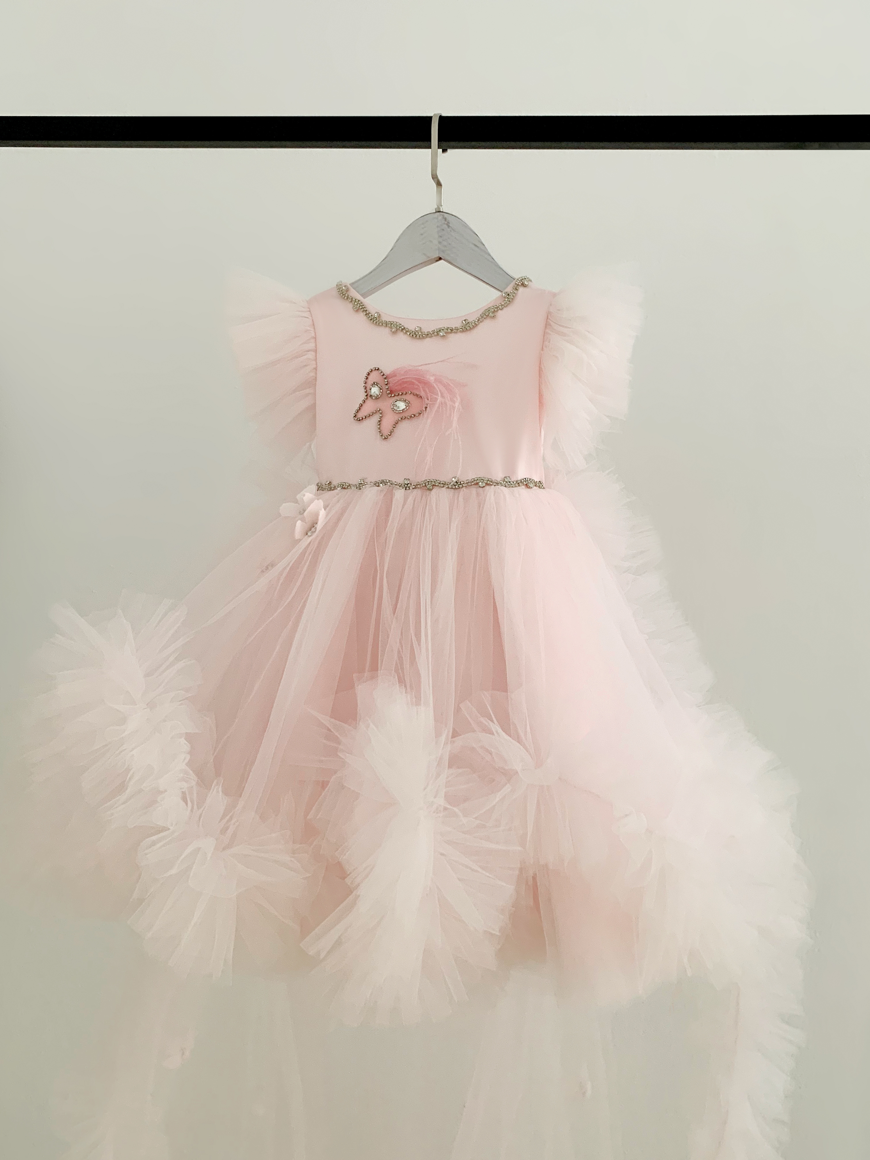 2pcs Detachable Train Butterfly Tulle Wedding Flower Girl Dress Princess Birthday Party Dress Kids Formal Dress