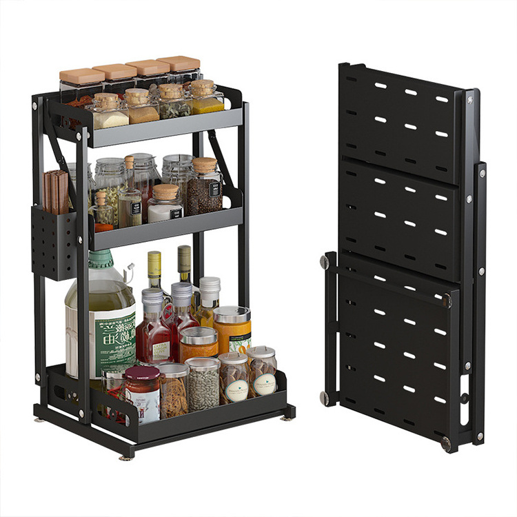 Perforation-free kitchen countertop rack collapsible condiment rack household two-story storage rack