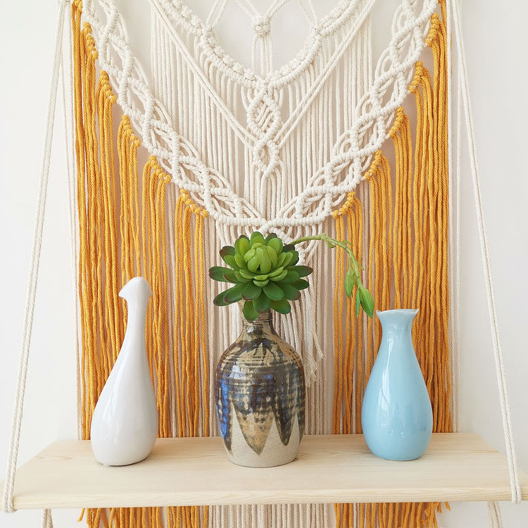 Handwoven Cotton Rope Macrame Shelf Bohemian Designer Shelves Large Commodity Art Floating Shelf