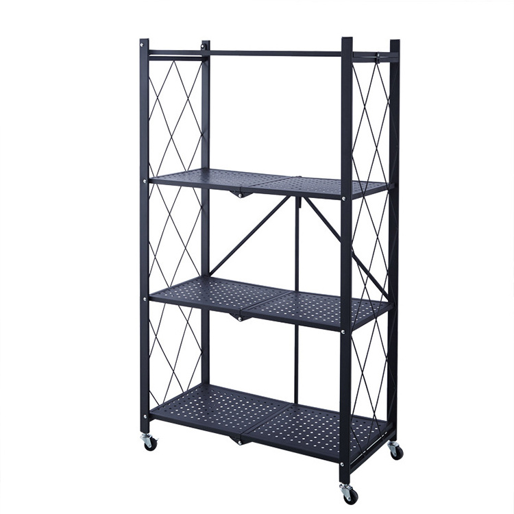 Folding storage rack home storage foldable kitchen organizer shelf display rack shelf with wheels