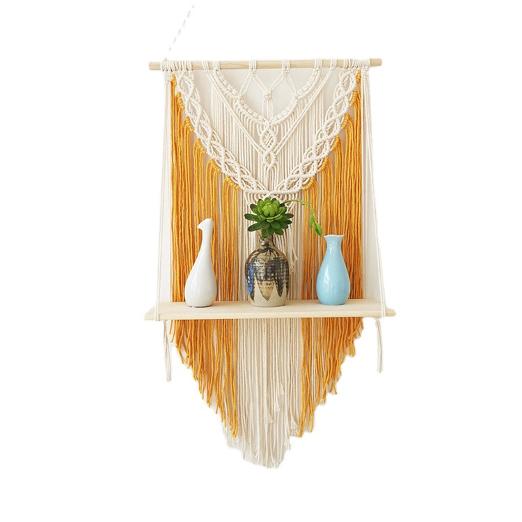 Handwoven Cotton Rope Macrame Shelf Bohemian Designer Shelves Large Commodity Art Floating Shelf