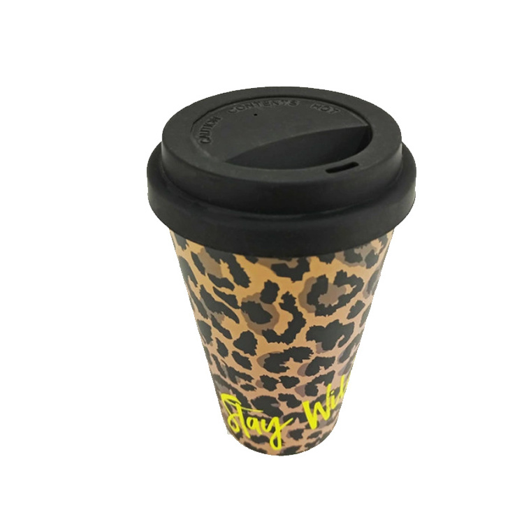 Customize logo travel mug eco friendly biodegradable print coffee cup mugs bamboo with lid coffee mug