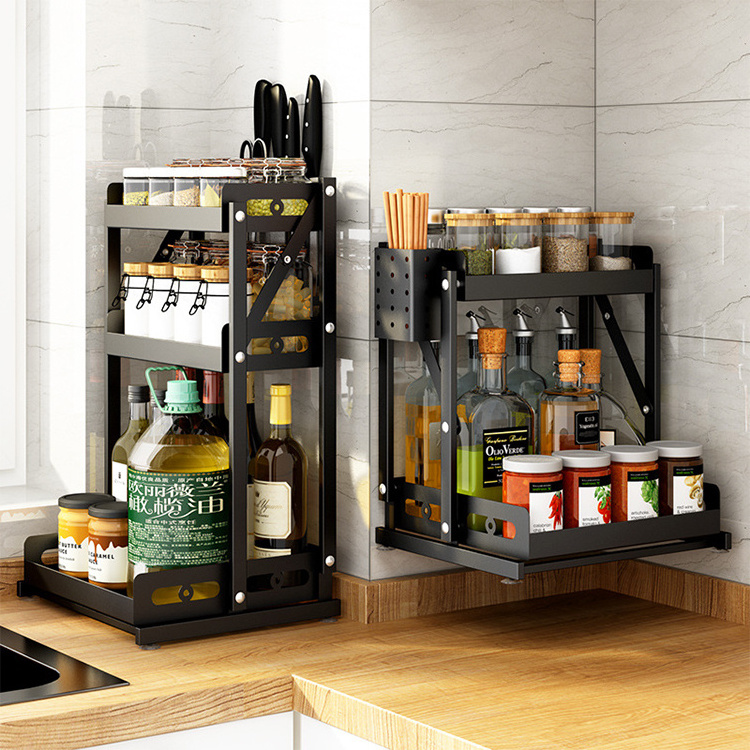 Perforation-free kitchen countertop rack collapsible condiment rack household two-story storage rack