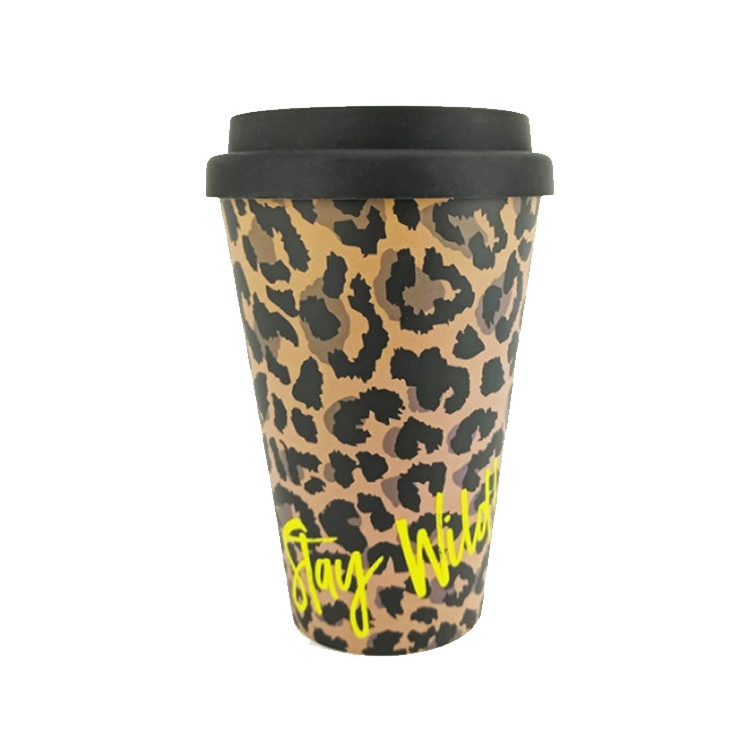 Customize logo travel mug eco friendly biodegradable print coffee cup mugs bamboo with lid coffee mug