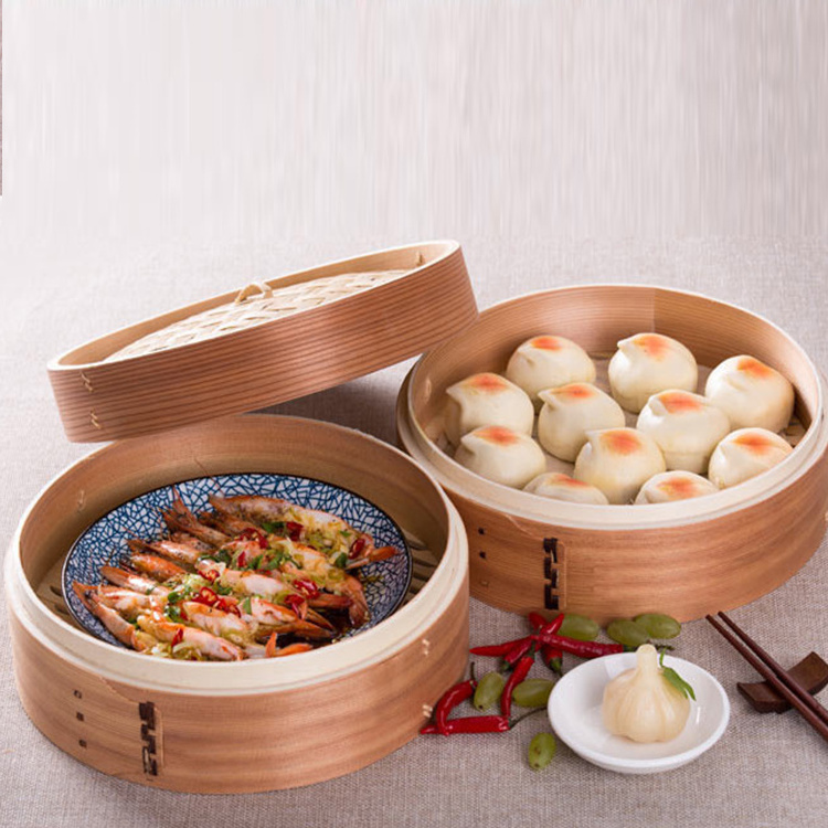 High quality bamboo wooden steamer steaming vegetable seafood kitchen wood steamer