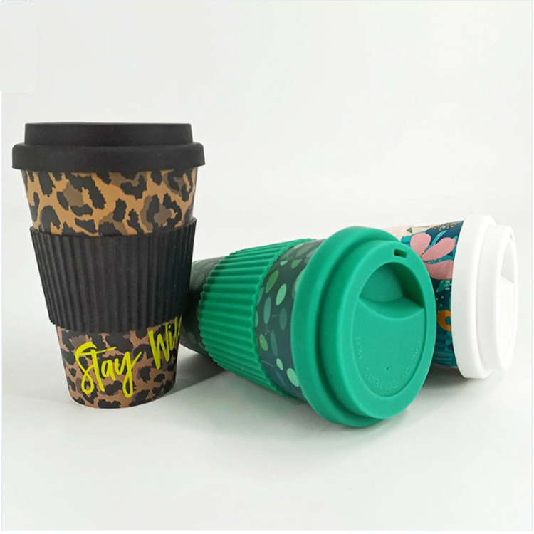 Customize logo travel mug eco friendly biodegradable print coffee cup mugs bamboo with lid coffee mug