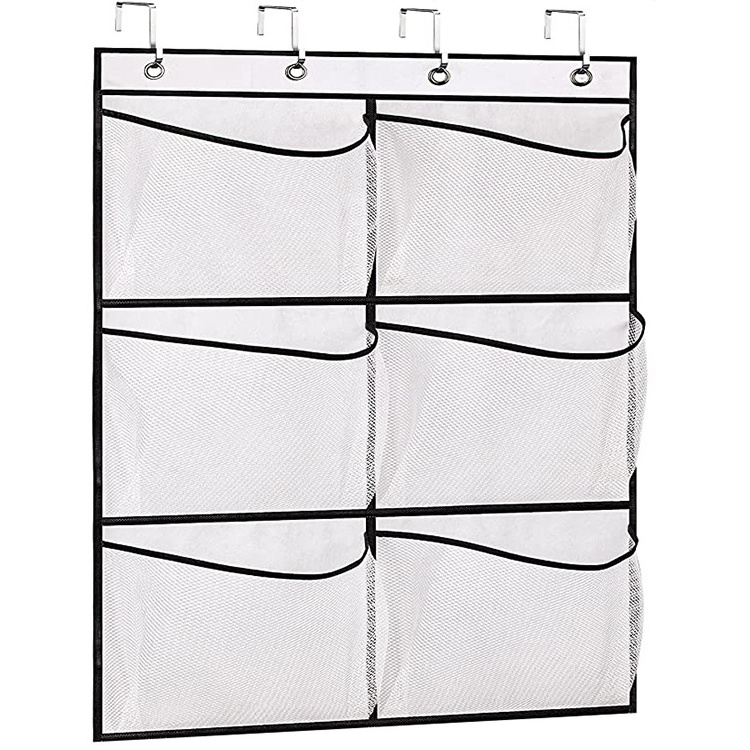 Extra large rack fabric shoes organizer transparent foldable hanging bag over the door 12 pockets mesh storage bag of clothes