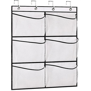 Extra large rack fabric shoes organizer transparent foldable hanging bag over the door 12 pockets mesh storage bag of clothes