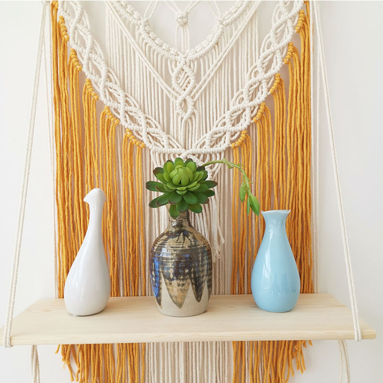 Handwoven Cotton Rope Macrame Shelf Bohemian Designer Shelves Large Commodity Art Floating Shelf