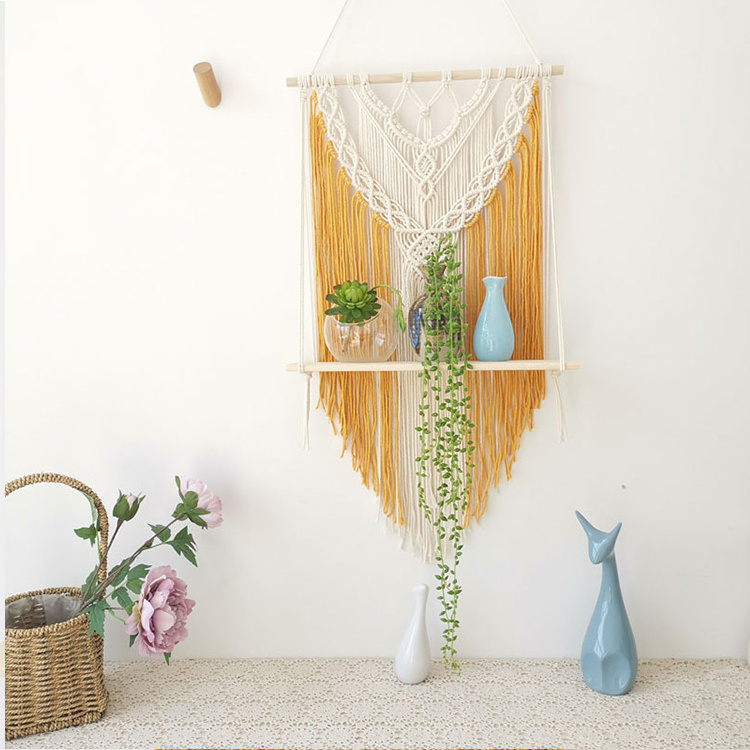 Handwoven Cotton Rope Macrame Shelf Bohemian Designer Shelves Large Commodity Art Floating Shelf