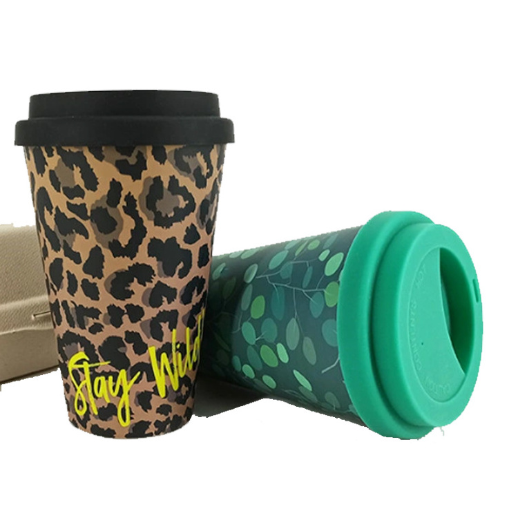 Customize logo travel mug eco friendly biodegradable print coffee cup mugs bamboo with lid coffee mug