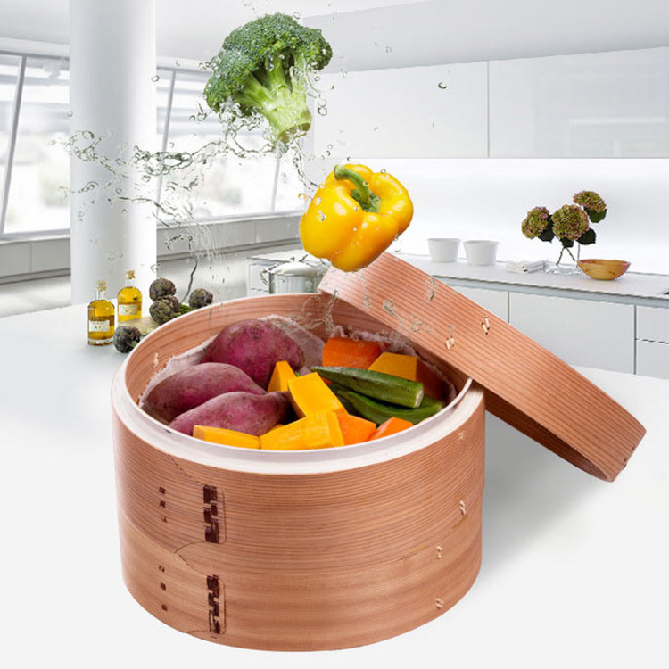 High quality bamboo wooden steamer steaming vegetable seafood kitchen wood steamer