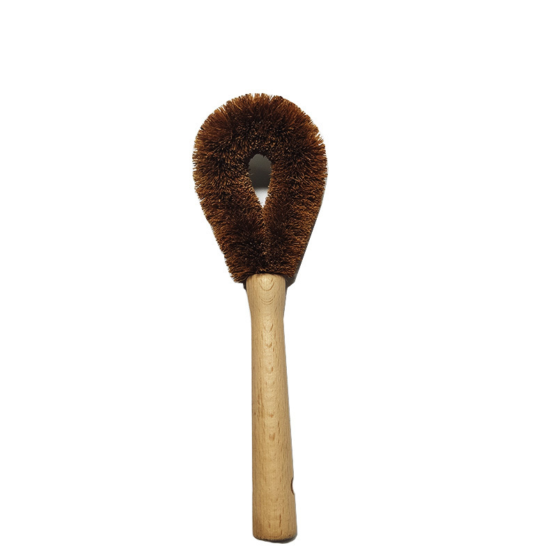 Natural coconut palm pot wooden handle wash pot brush,long handle kinchen pot dish cleaning brush