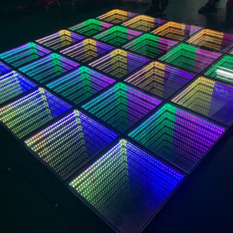 High Quality RGB Dance Tiles Panels Portable Glass Disco Night Club Uplights DMX RGB Color 3d Infinity Mirror Led Dance Floor