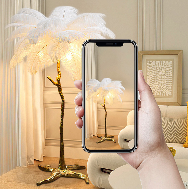 Nordic Designer Luxury Living Room Palm Tree Standing Lamps Modern Ostrich Feather Floor Lamp For Indoor Home Decor Lamp