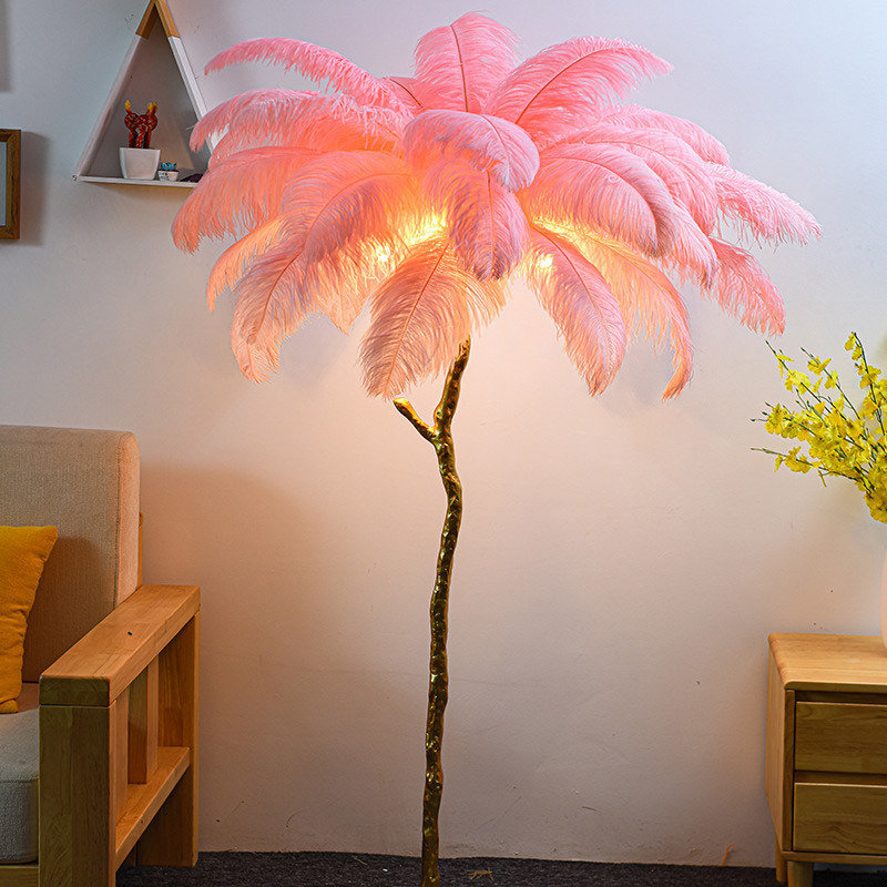 Nordic Designer Luxury Living Room Palm Tree Standing Lamps Modern Ostrich Feather Floor Lamp For Indoor Home Decor Lamp