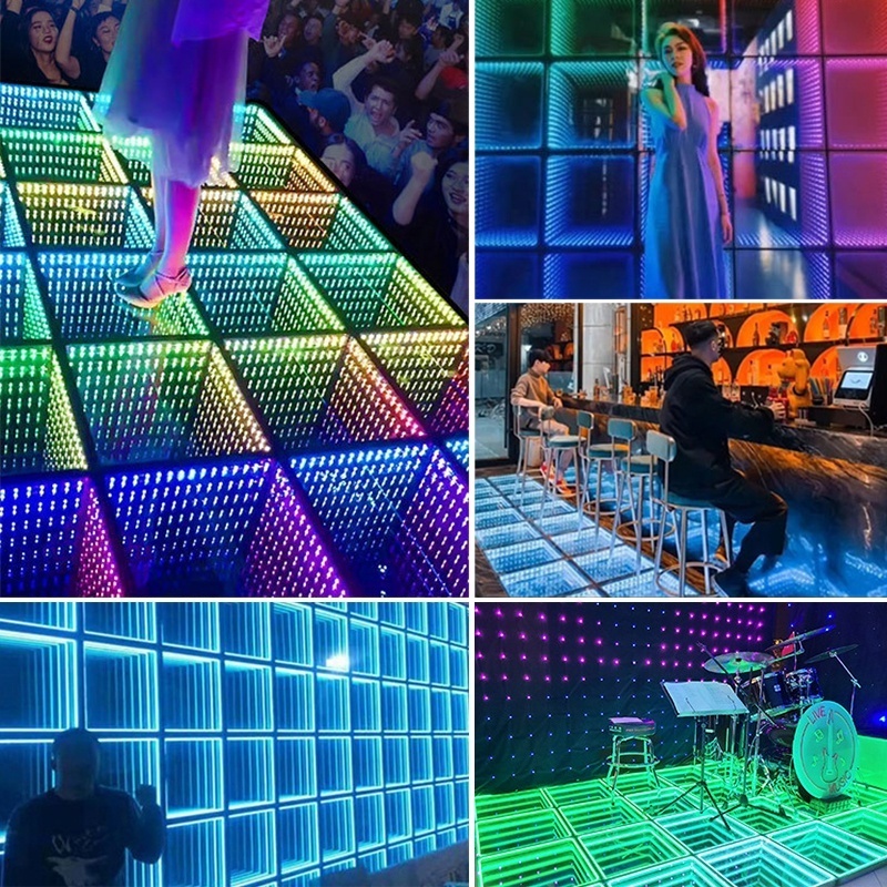 High Quality RGB Dance Tiles Panels Portable Glass Disco Night Club Uplights DMX RGB Color 3d Infinity Mirror Led Dance Floor