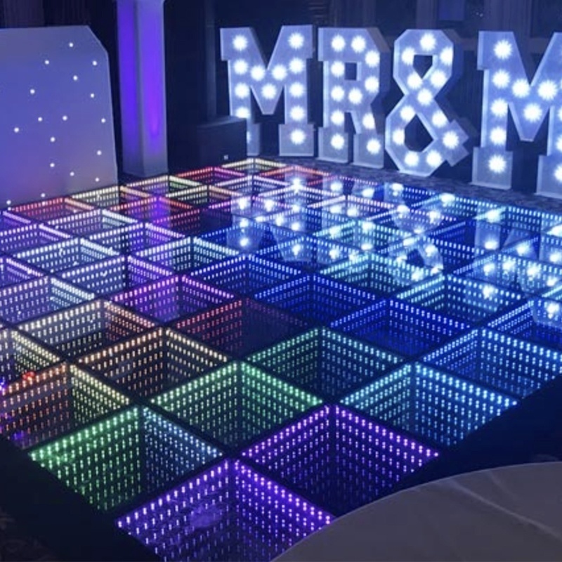 High Quality RGB Dance Tiles Panels Portable Glass Disco Night Club Uplights DMX RGB Color 3d Infinity Mirror Led Dance Floor