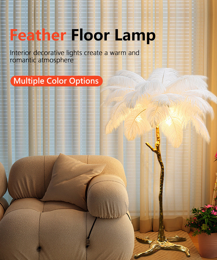 Nordic Designer Luxury Living Room Palm Tree Standing Lamps Modern Ostrich Feather Floor Lamp For Indoor Home Decor Lamp