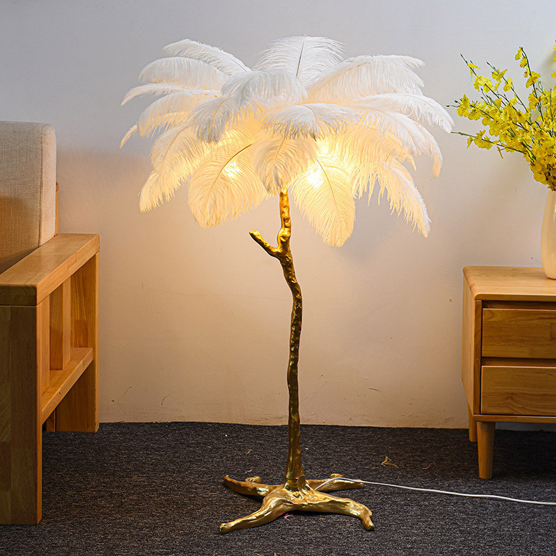 Nordic Designer Luxury Living Room Palm Tree Standing Lamps Modern Ostrich Feather Floor Lamp For Indoor Home Decor Lamp