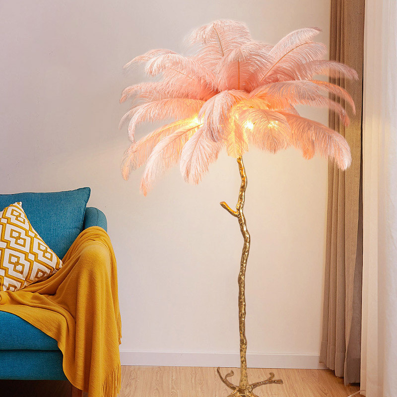 Nordic Designer Luxury Living Room Palm Tree Standing Lamps Modern Ostrich Feather Floor Lamp For Indoor Home Decor Lamp