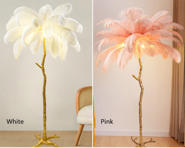 Nordic Designer Luxury Living Room Palm Tree Standing Lamps Modern Ostrich Feather Floor Lamp For Indoor Home Decor Lamp