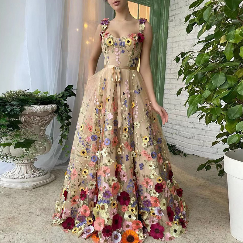 New Arrival Women Long Sequin Evening Dresses Beaded Wedding Evening Dresses Flower Princess Dresses for wedding