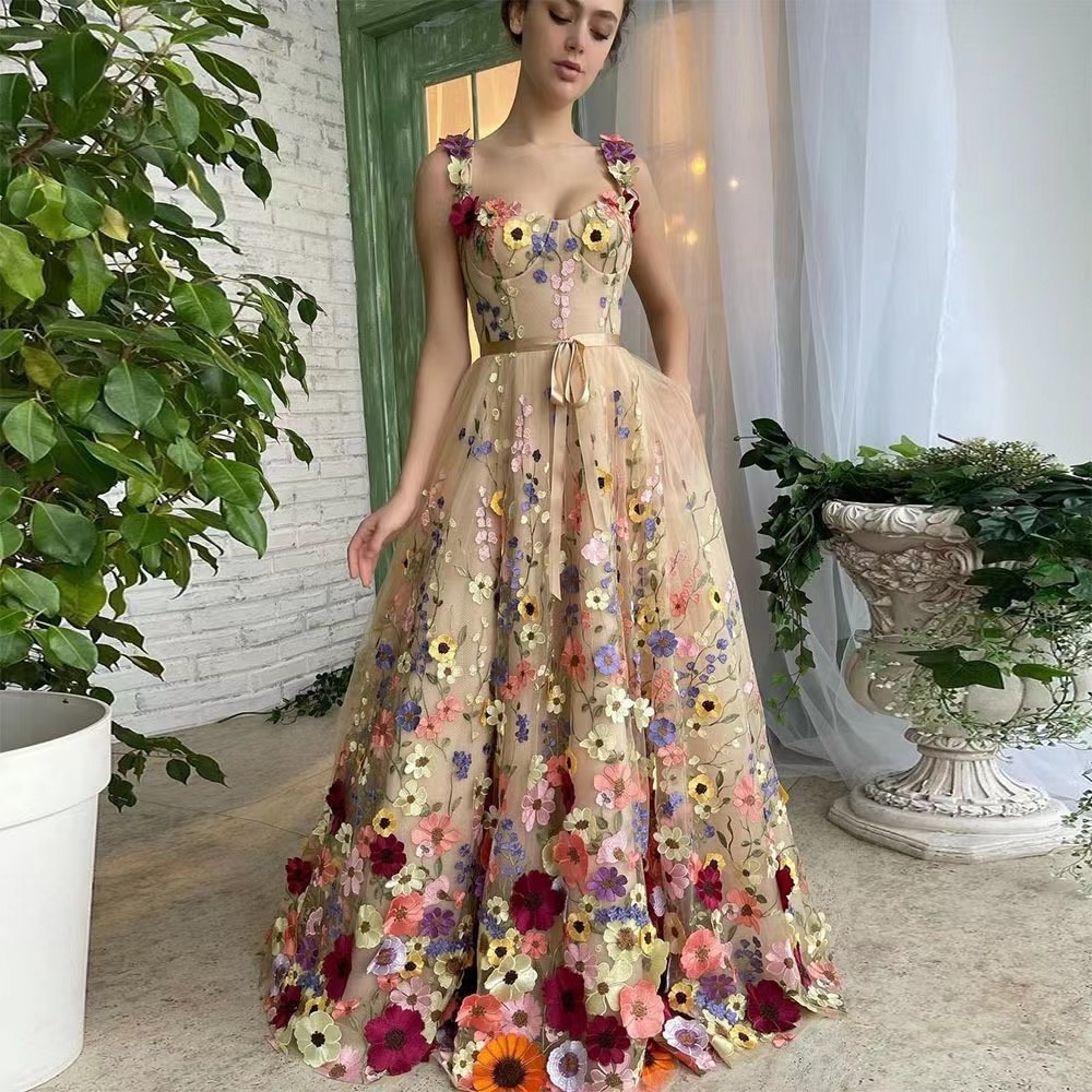 New Arrival Women Long Sequin Evening Dresses Beaded Wedding Evening Dresses Flower Princess Dresses for wedding