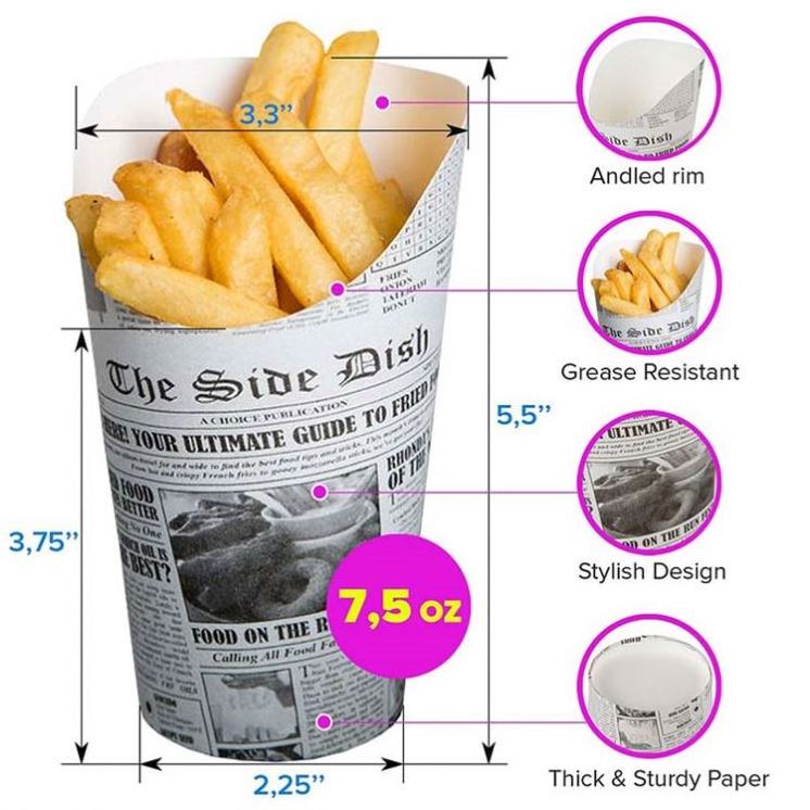 Customized Scoop Paper Cups Eco-Friendly French Fries Cones Disposable Fried Chicken Chips Egg Waffle Holder