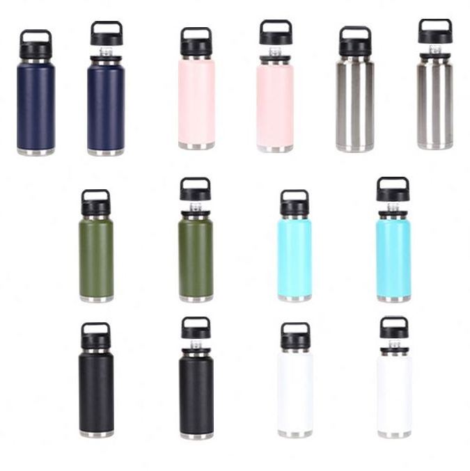 Portable Double Wall Insulated Flask Stainless Steel Water Bottle With Handle 32Oz Sports Water Bottle Travel With Chug Cap