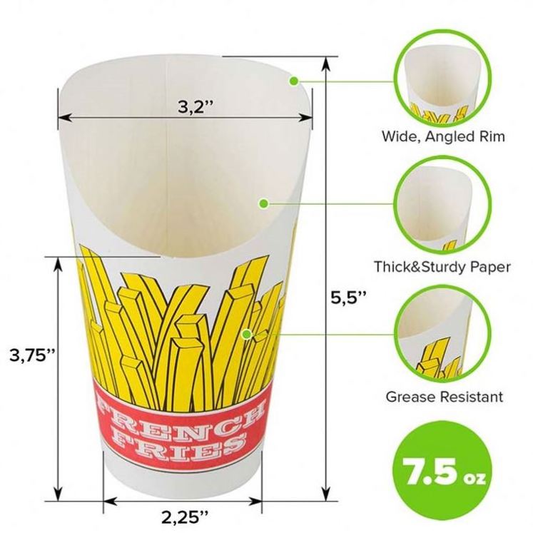 Customized Scoop Paper Cups Eco-Friendly French Fries Cones Disposable Fried Chicken Chips Egg Waffle Holder