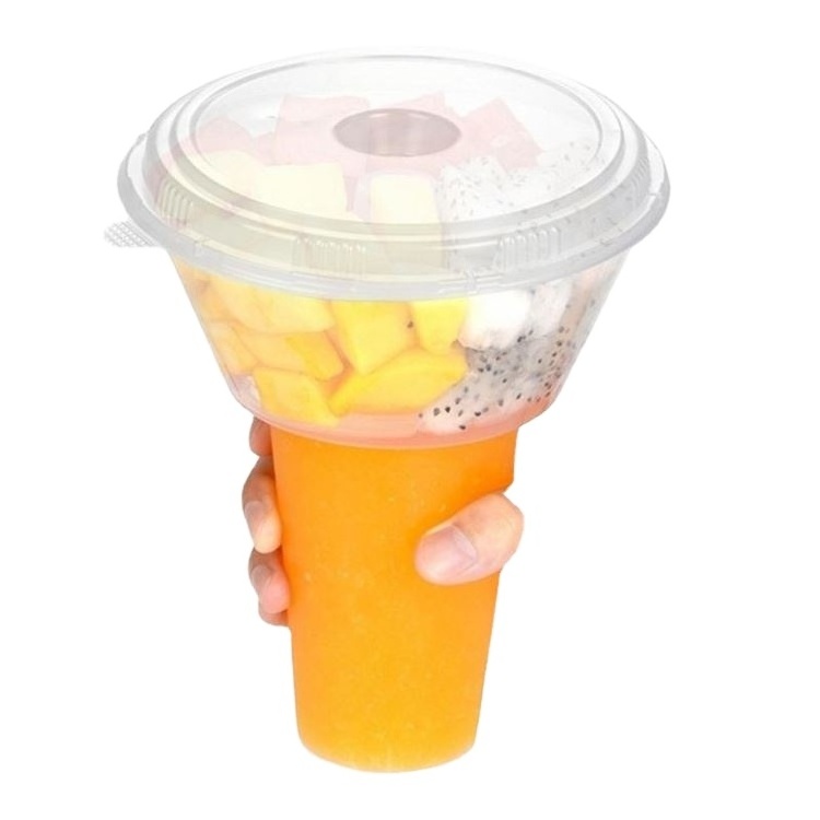 2 In 1 Plastic Cup Lid For Food Drinks And Snacks PP Hot Pot And Milk Tea Cup Plastic Straw Cup With Snack Bowl