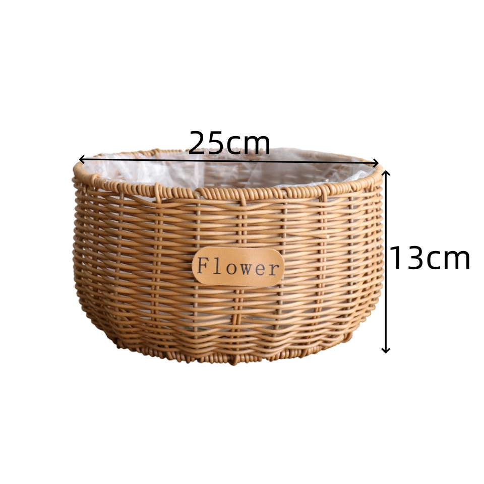 Woven Flower Pot, Handmade Round Carrying Basket Flower Arrangement Basket Balcony Outdoor Basket Decorative Flower Vessel