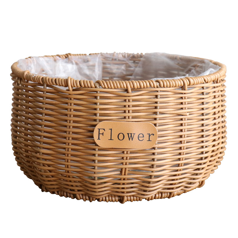 Woven Flower Pot, Handmade Round Carrying Basket Flower Arrangement Basket Balcony Outdoor Basket Decorative Flower Vessel