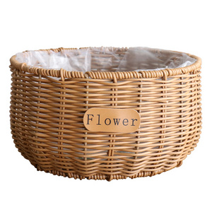 Woven Flower Pot, Handmade Round Carrying Basket Flower Arrangement Basket Balcony Outdoor Basket Decorative Flower Vessel