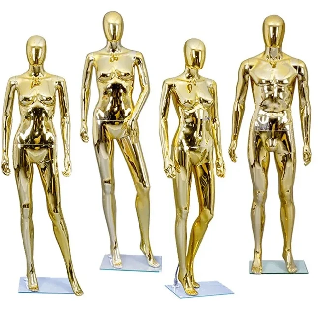 Fashion Golden Chrome female mannequin with stand wedding dress Models