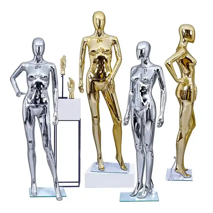 Fashion Golden Chrome female mannequin with stand wedding dress Models