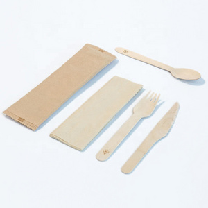 Wholesales Customized Package Bamboo Cutlery Set Wooden Spoon Knife Disposable Bamboo Fork