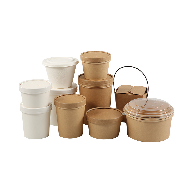 2023 food grade 26oz biodegradable disposable brown kraft soup cup take out box food paper container