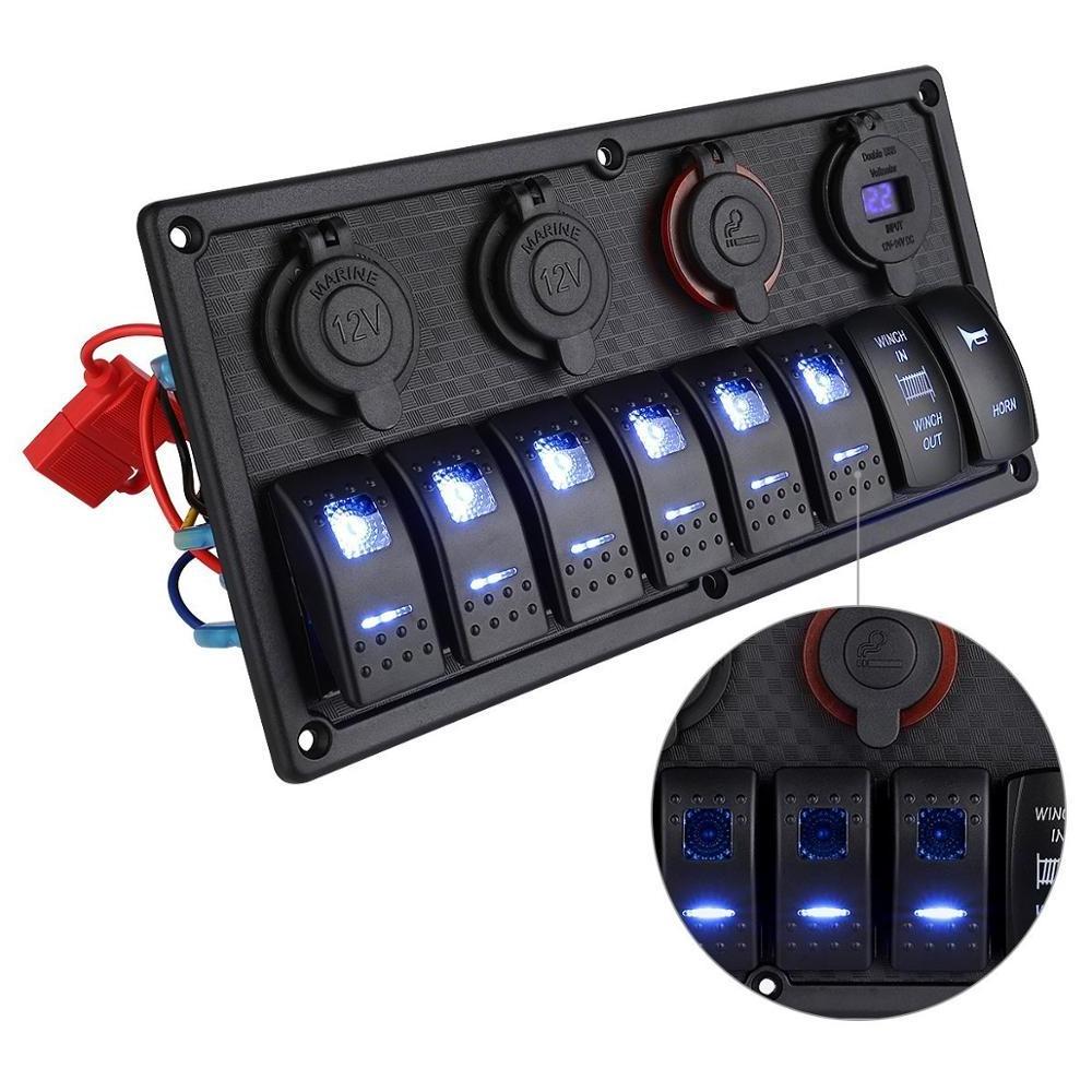 DC 12V 24V Waterproof 8 Gang Hole Flush Mount Socket Adapter with Indicator Light Car Rocker marine switch panel