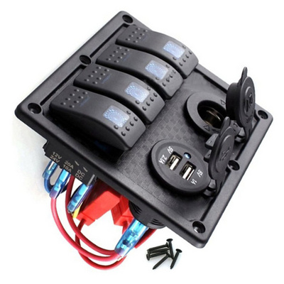 Boat Panel 6 Gang 3.1A Dual USB car charger 12V 24V voltmeter LED Light 5 pin on off rocker switch