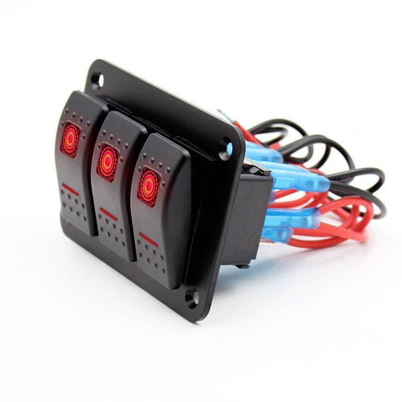 High Quality Red/Blue/Green 5 Pin ON/Off 3 Gang Rocker Toggle Switch Panel for Automotive Car Marine Boat RV