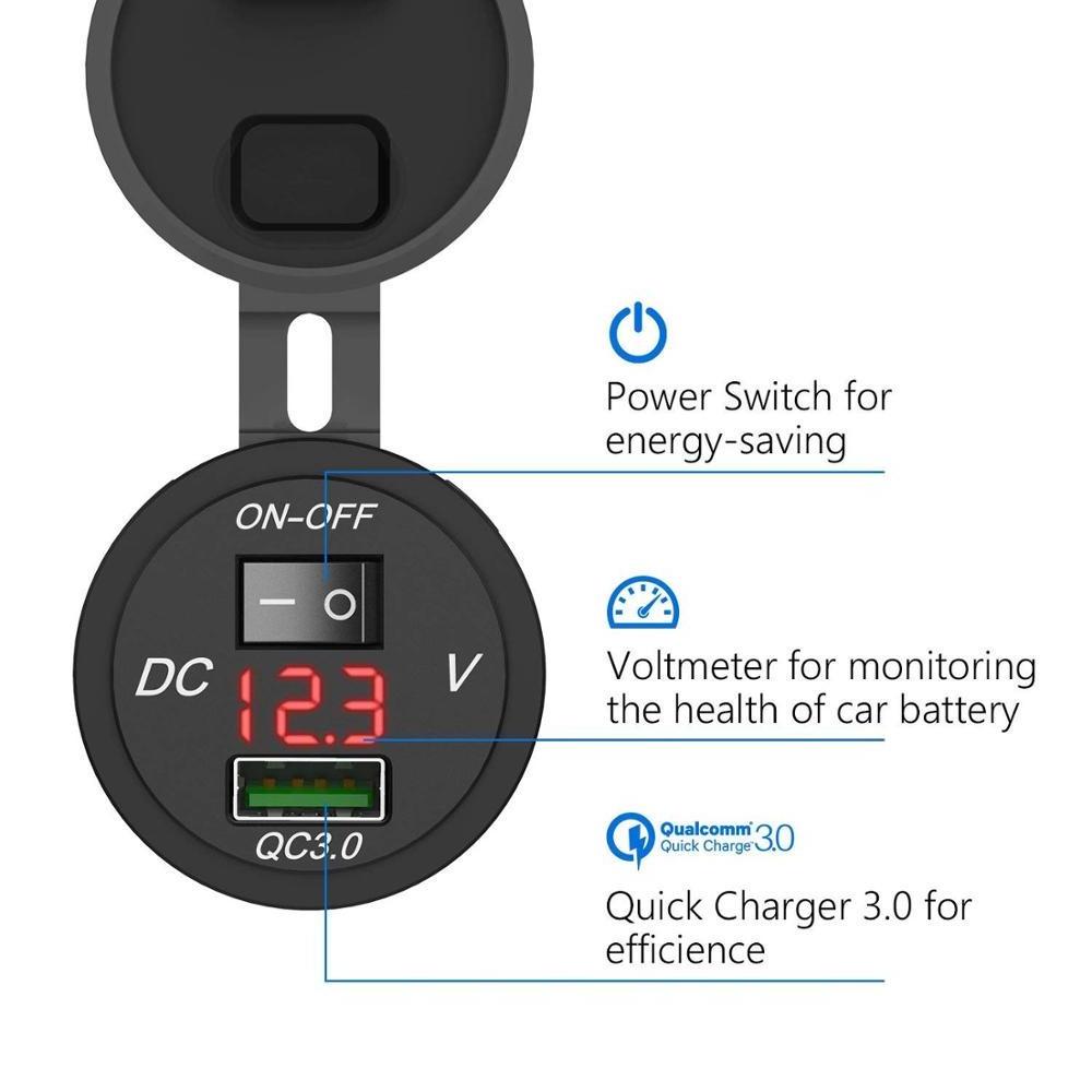 12 volt switch On Off Waterproof volt meter Ship Car UTV Quick Charge Single Port USB car charger qc 3.0