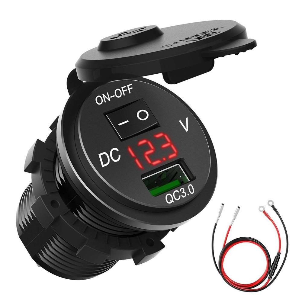 12 volt switch On Off Waterproof volt meter Ship Car UTV Quick Charge Single Port USB car charger qc 3.0