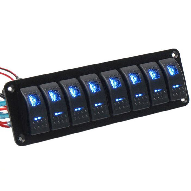 DC 12 24V 8 Gang Car Truck Adapter Rocker Switch Panel LED Light Marine boat switch panel